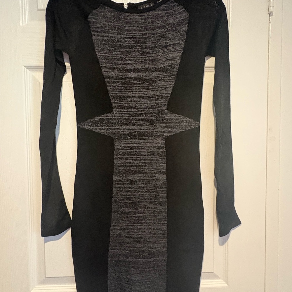 Elegant Black and Gray Long Sleeve Dress